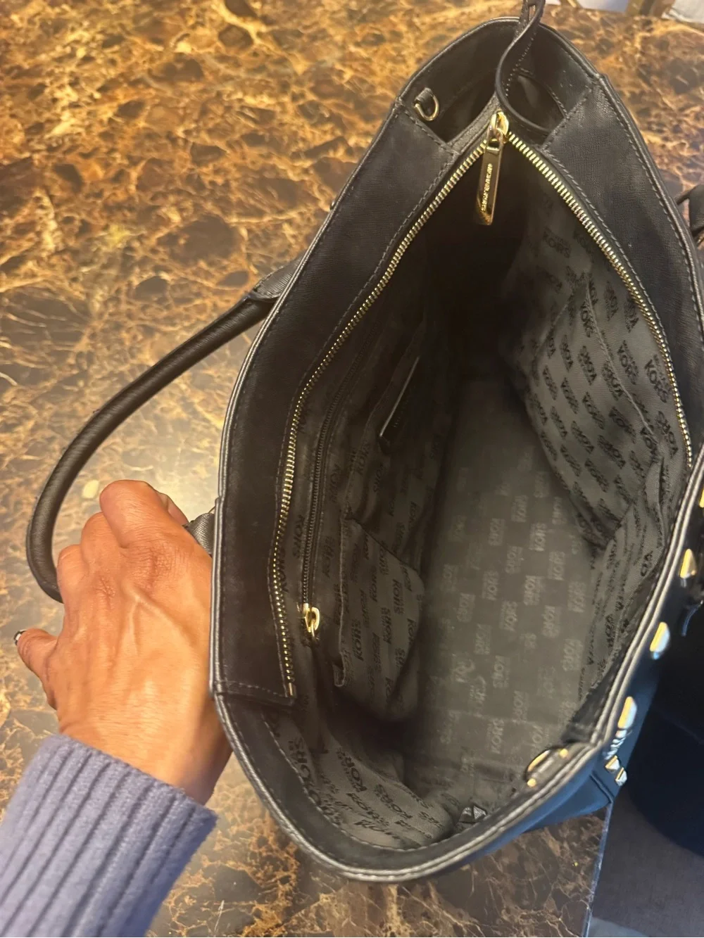 Michael Kors Black Leather Studded Tote with Gold Hardware